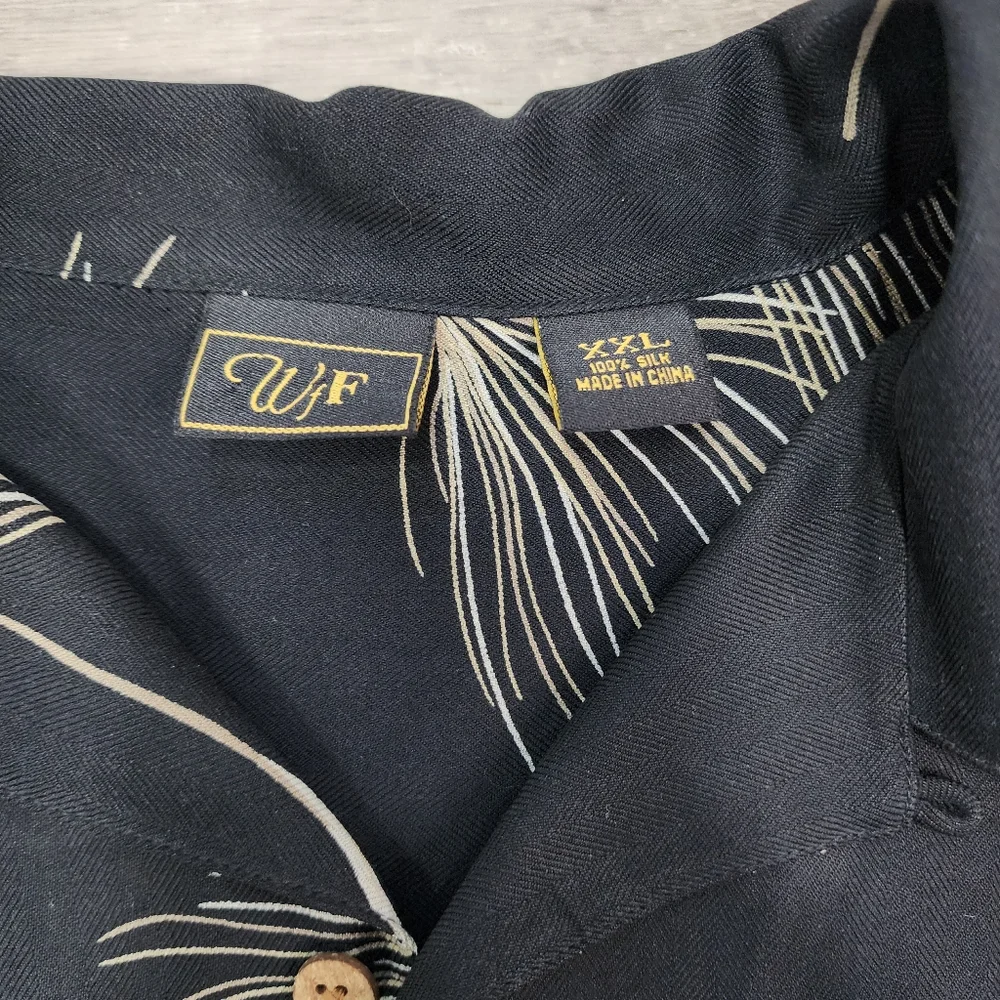 WFF 100% Silk Black Button Down Men's Short Sleeve Shirt XXL - Picture 3 of 7